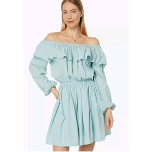 Wrangler Retro Teal‎ Off The Shoulder Long Sleeve Ruffel Dress  XL